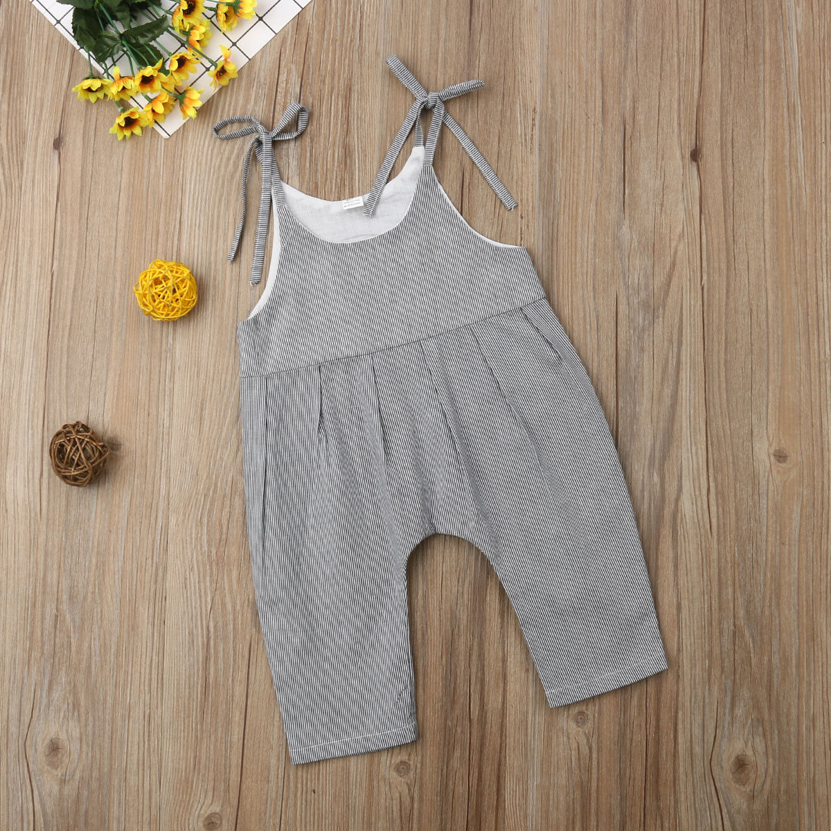 Summer Bandage Stripe Cotton Romper Jumpsuit Sleeveless Outfit Sunsuit - ebowsos