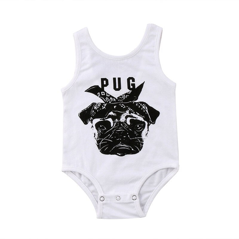 Summer Cartoon Infant Clothes Newborn Baby Boy Girl Bulldog Print Vest Short Sleeve Romper Jumpsuit Clothes Outfit Baby Clothing - ebowsos