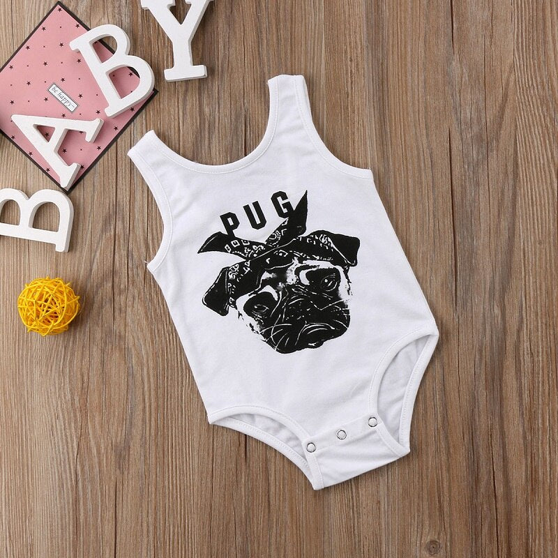 Summer Cartoon Infant Clothes Newborn Baby Boy Girl Bulldog Print Vest Short Sleeve Romper Jumpsuit Clothes Outfit Baby Clothing - ebowsos