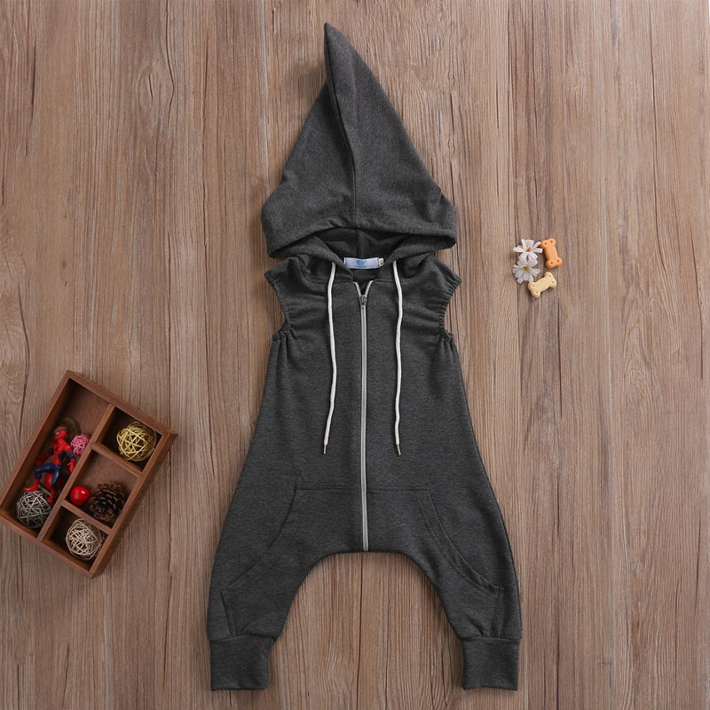 Summer Children Baby Boy Girl Clothes Romper Sleeveless Newborn T Hooded Zipper Romper Jumpsuit Playsuit Clothes - ebowsos