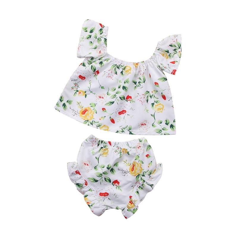 Summer Children Baby Girls Floral Clothes Sets Princess Off Shoulder Tops Shorts Clothes For Girls - ebowsos