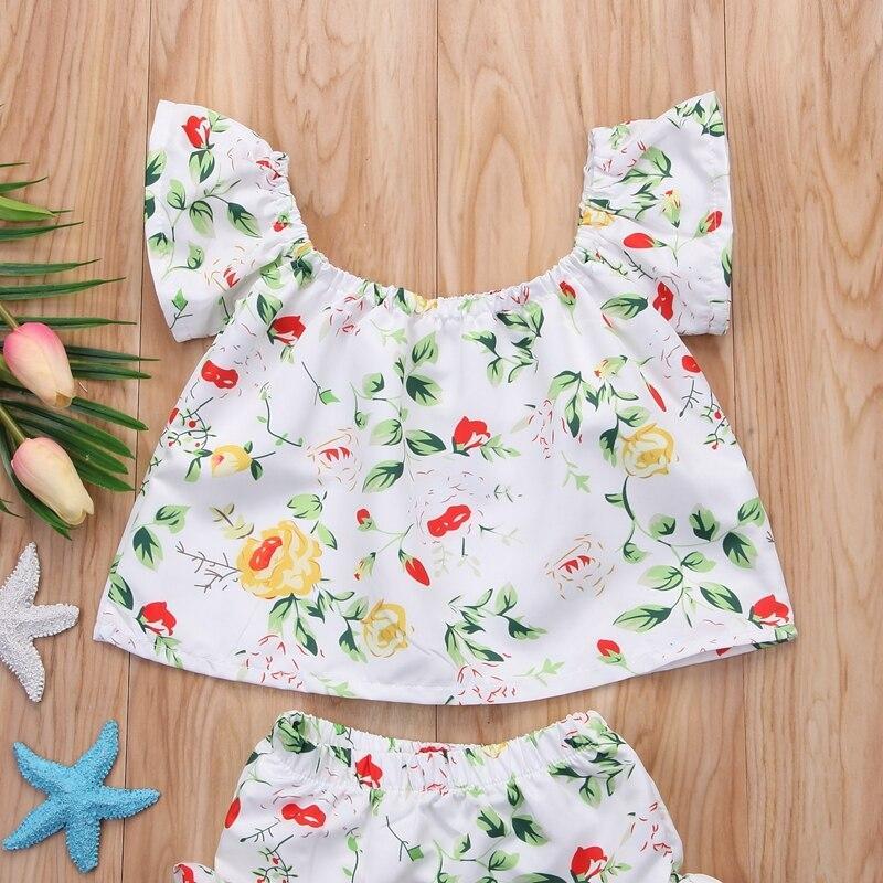 Summer Children Baby Girls Floral Clothes Sets Princess Off Shoulder Tops Shorts Clothes For Girls - ebowsos