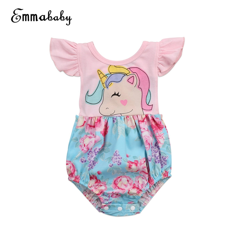 Summer Children Bodysuit New Style Baby Girls Clothes Baby Girls Unicorn Bodysuit Jumpsuit Outfits Set Clothes - ebowsos