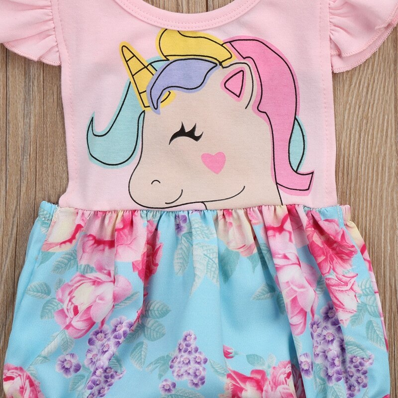 Summer Children Bodysuit New Style Baby Girls Clothes Baby Girls Unicorn Bodysuit Jumpsuit Outfits Set Clothes - ebowsos