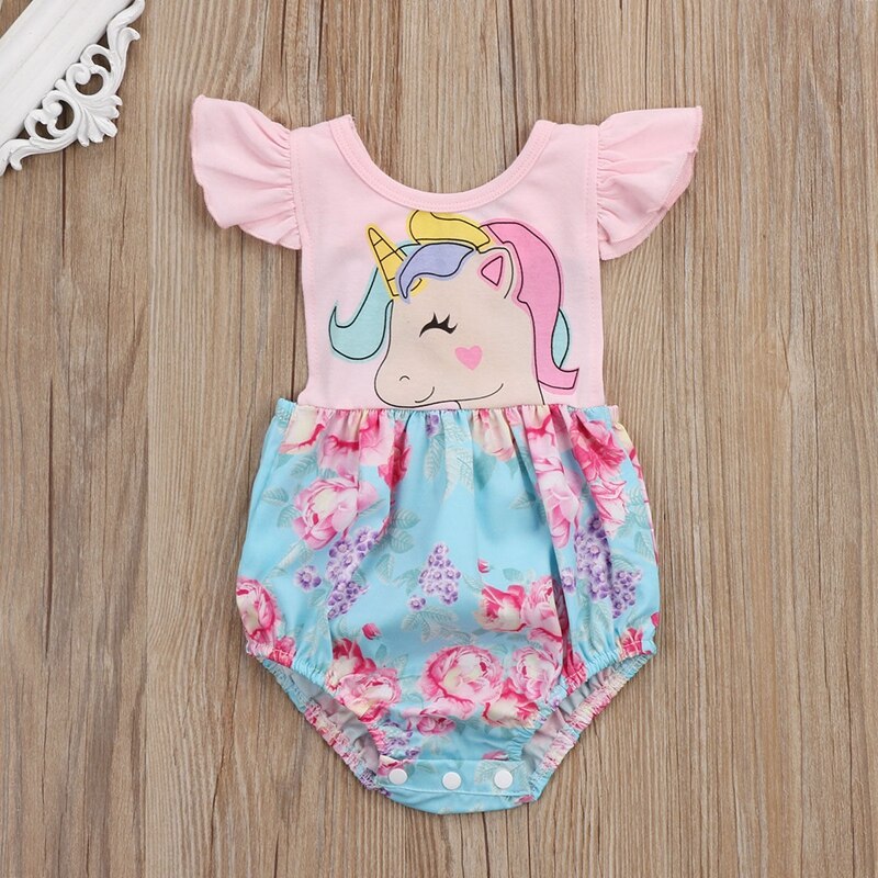 Summer Children Bodysuit New Style Baby Girls Clothes Baby Girls Unicorn Bodysuit Jumpsuit Outfits Set Clothes - ebowsos