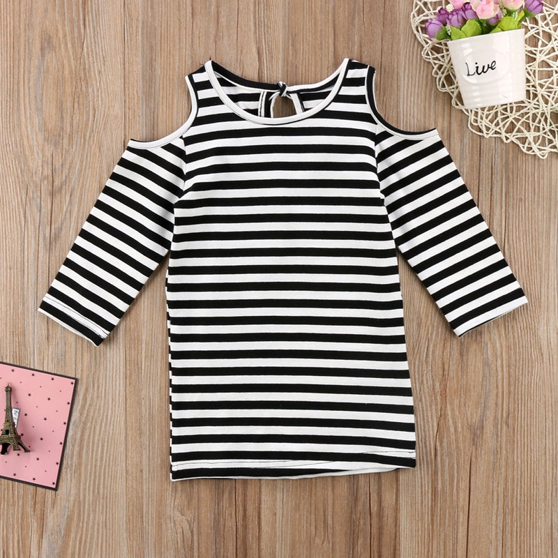 Summer Children Clothing A-line Dresses Girl Baby Girl Long Sleeve Striped Dress Kids Casual Clothes Outfits Dress - ebowsos