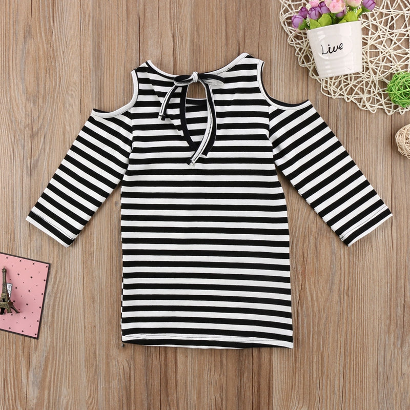 Summer Children Clothing A-line Dresses Girl Baby Girl Long Sleeve Striped Dress Kids Casual Clothes Outfits Dress - ebowsos