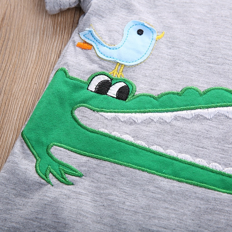 Summer Children Clothing Baby Boy Cartoon Crocodile Kids Boy Clothes Cotton Tops T-shirt Shorts Summer Outfits Set - ebowsos