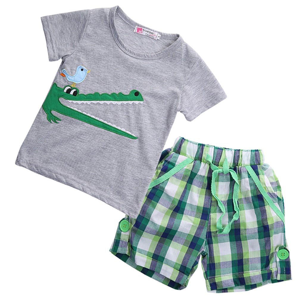 Summer Children Clothing Baby Boy Cartoon Crocodile Kids Boy Clothes Cotton Tops T-shirt Shorts Summer Outfits Set - ebowsos