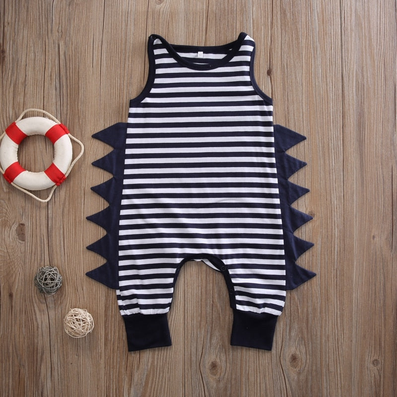 Summer Children Clothing Baby Boys Cotton Romper Cartoon Striped Jumpsuit Playsuit Sleeveless Outfit Clothes 0-24M - ebowsos