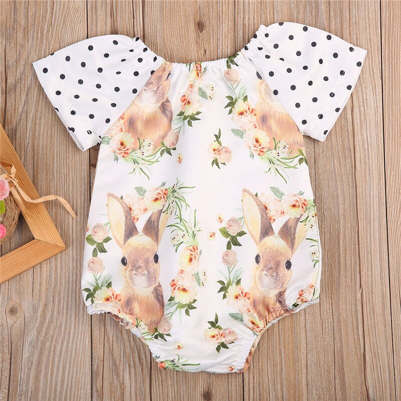 Summer Children Clothing Baby Girls Bunny Bodysuit Short Sleeve Cotton Bodysuit Jumpsuit Outfits Sunsuit Clothes - ebowsos