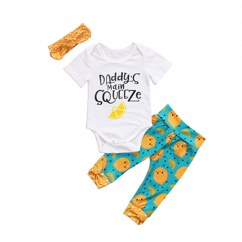 Summer Children Clothing Cartoon Lemon Baby Girls Cotton Romper Long Pants Leggings Outfit Set Clothes - ebowsos