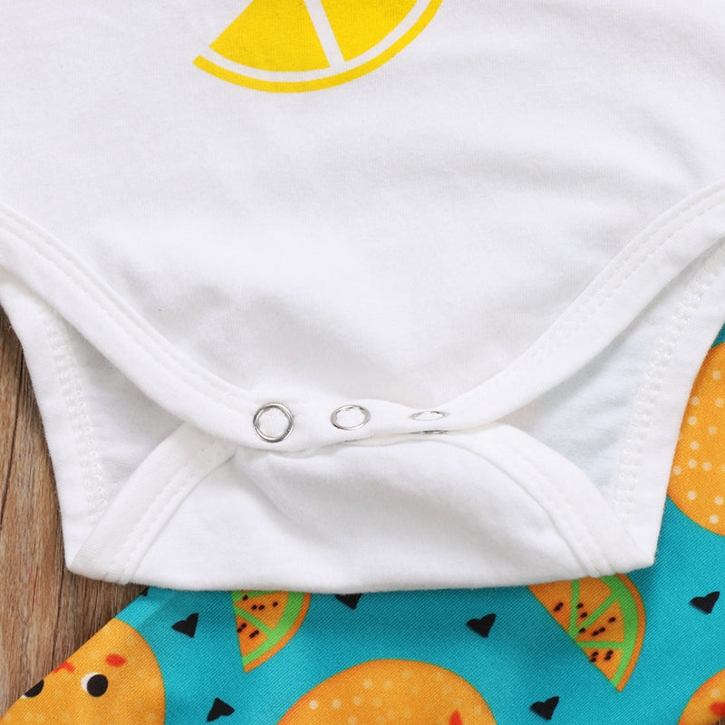 Summer Children Clothing Cartoon Lemon Baby Girls Cotton Romper Long Pants Leggings Outfit Set Clothes - ebowsos