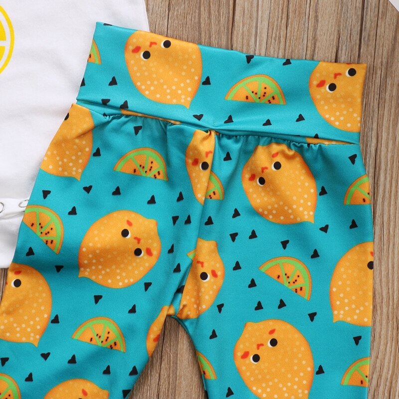 Summer Children Clothing Cartoon Lemon Baby Girls Cotton Romper Long Pants Leggings Outfit Set Clothes - ebowsos