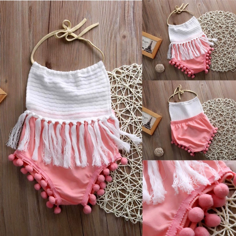 Summer Children Clothing Cute Newborn Infant Baby Girls Clothes Tassels Strap Bodysuit Jumpsuit Outfits - ebowsos