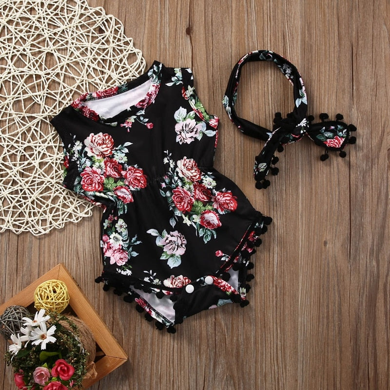 Summer Children Clothing Floral Toddler Baby Girls Bodysuit  One-pieces Pirncess Girls Sunsuit Outfits Clothes - ebowsos