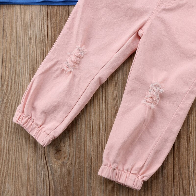 Summer Children Clothing Kid Girls Short Sleeve Shirt Strap Pants Romper Jumpsuit Outfits Clothes Set - ebowsos