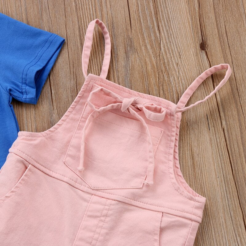 Summer Children Clothing Kid Girls Short Sleeve Shirt Strap Pants Romper Jumpsuit Outfits Clothes Set - ebowsos