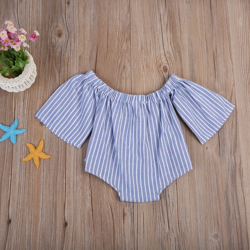 Summer Children Clothing Kids Baby Girls Bodysuit Striped Off-Shoulder Short Sleeve Jumpsuit Bodysuit One-Pieces Clothes - ebowsos