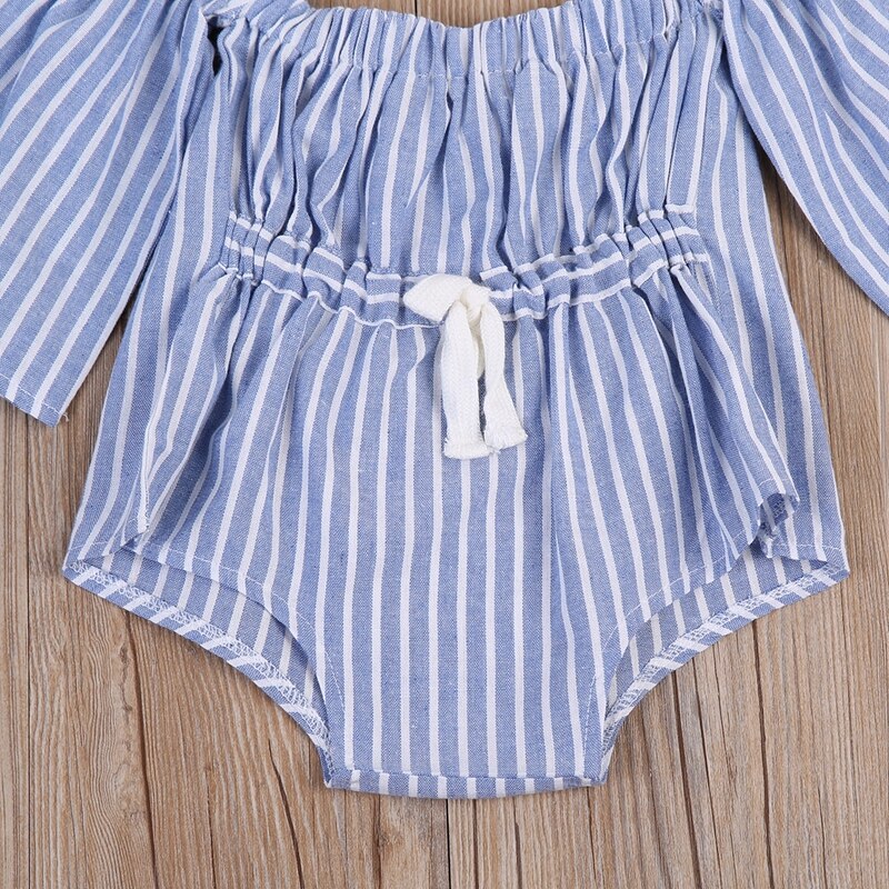 Summer Children Clothing Kids Baby Girls Bodysuit Striped Off-Shoulder Short Sleeve Jumpsuit Bodysuit One-Pieces Clothes - ebowsos