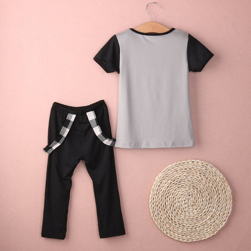 Summer Children Clothing Sets Broken Hole Pants Set Toddler Kids Girls Clothes Print Tops T-shirt Pants Leggings Outfits - ebowsos