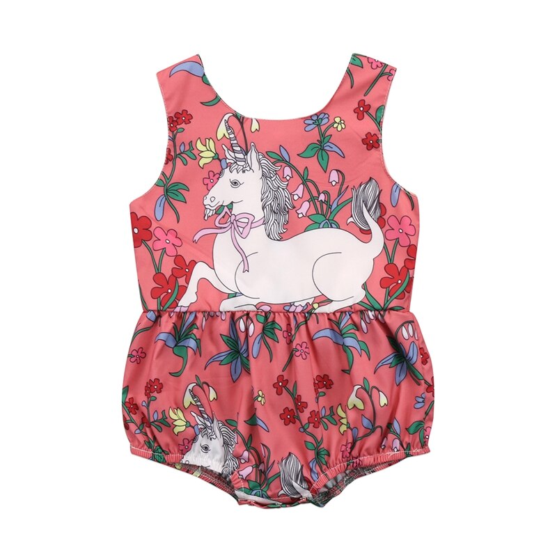 Summer Children Cute Baby Girls Flower Unicorn Bodysuit New Style Baby Girls Clothes Sets Jumpsuit Outfits Clothes - ebowsos