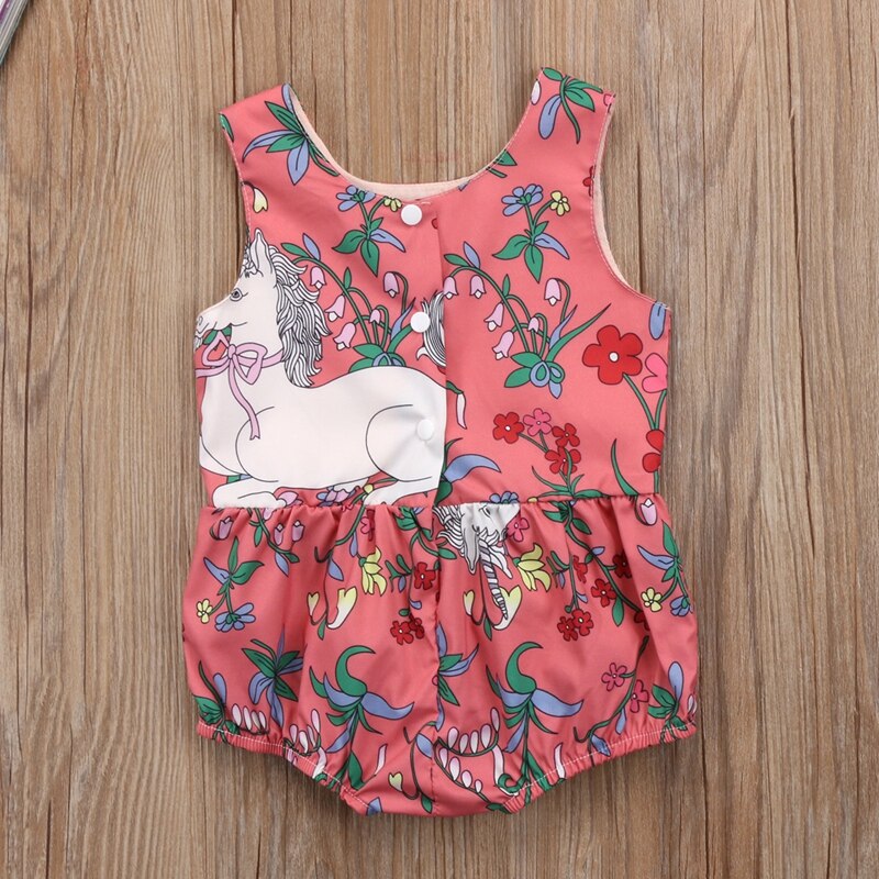 Summer Children Cute Baby Girls Flower Unicorn Bodysuit New Style Baby Girls Clothes Sets Jumpsuit Outfits Clothes - ebowsos