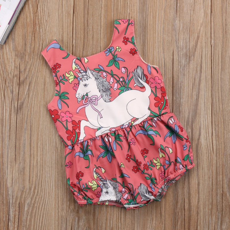 Summer Children Cute Baby Girls Flower Unicorn Bodysuit New Style Baby Girls Clothes Sets Jumpsuit Outfits Clothes - ebowsos