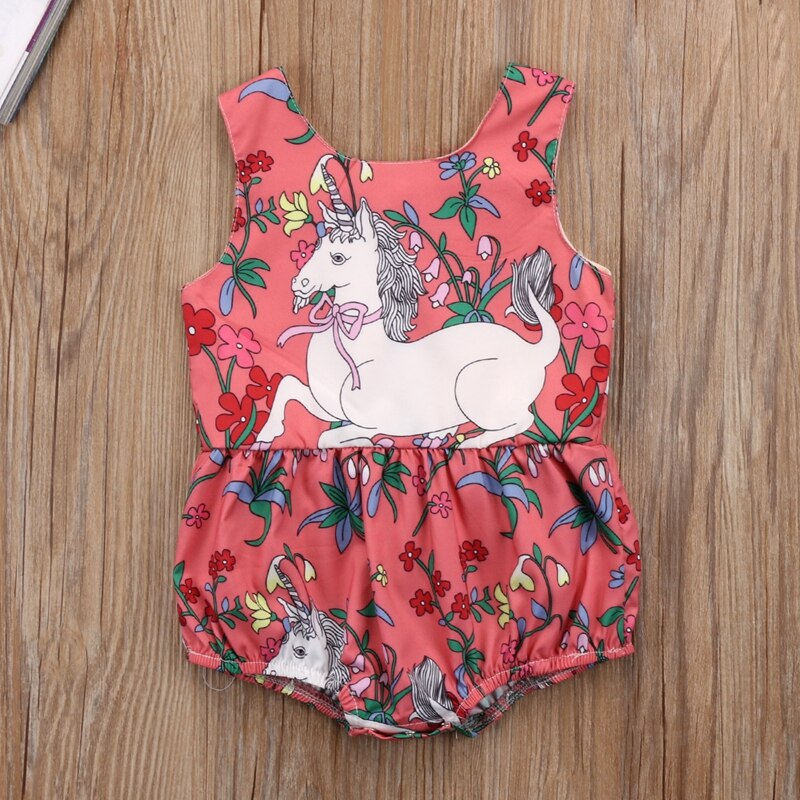 Summer Children Cute Baby Girls Flower Unicorn Bodysuit New Style Baby Girls Clothes Sets Jumpsuit Outfits Clothes - ebowsos