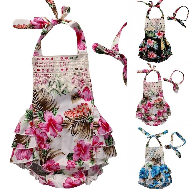 Summer Children Floral Girls Suit Adorable Baby Girls Floral Bodysuit Ruffle Jumper Sunsuit Outfits - ebowsos