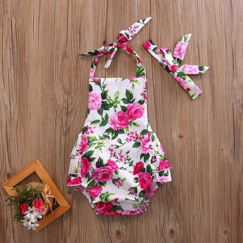 Summer Children Floral Girls Suit Adorable Baby Girls Floral Bodysuit Ruffle Jumper Sunsuit Outfits - ebowsos