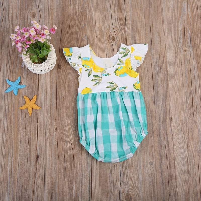 Summer Children Romper Floral Infant Baby Kids Girls Puffy Romper Plaid Jumpsuit Playsuit Clothes 0-4Y - ebowsos