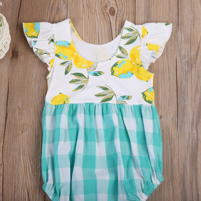 Summer Children Romper Floral Infant Baby Kids Girls Puffy Romper Plaid Jumpsuit Playsuit Clothes 0-4Y - ebowsos