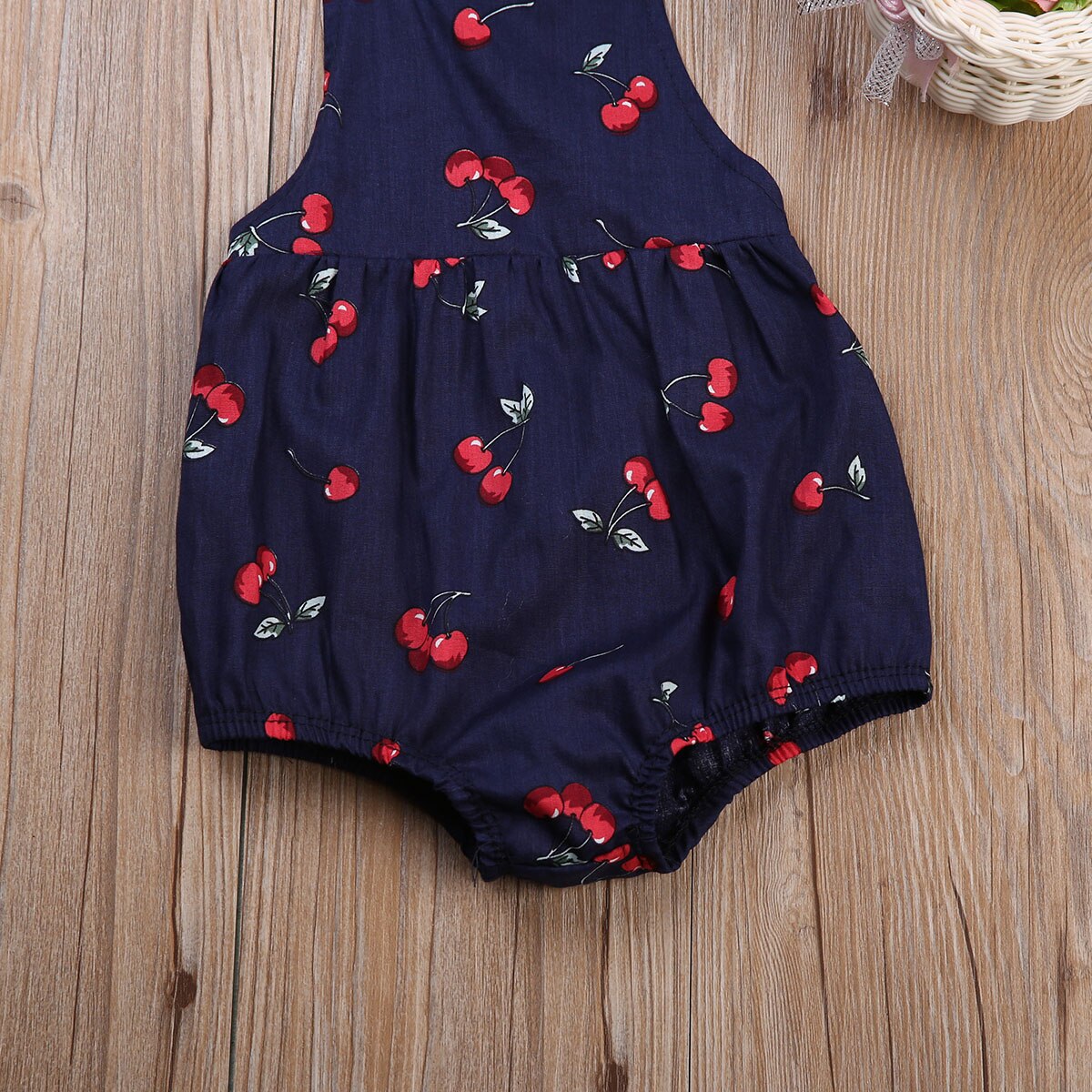 Summer Clothes Newborn Baby Girl Halter  Floral Ruffle Jumpsuit Dress Set - ebowsos