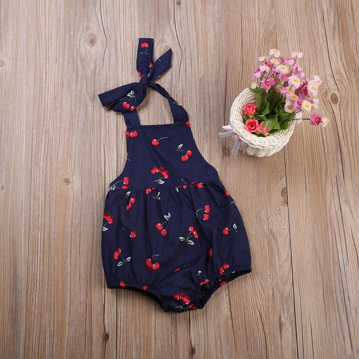 Summer Clothes Newborn Baby Girl Halter  Floral Ruffle Jumpsuit Dress Set - ebowsos