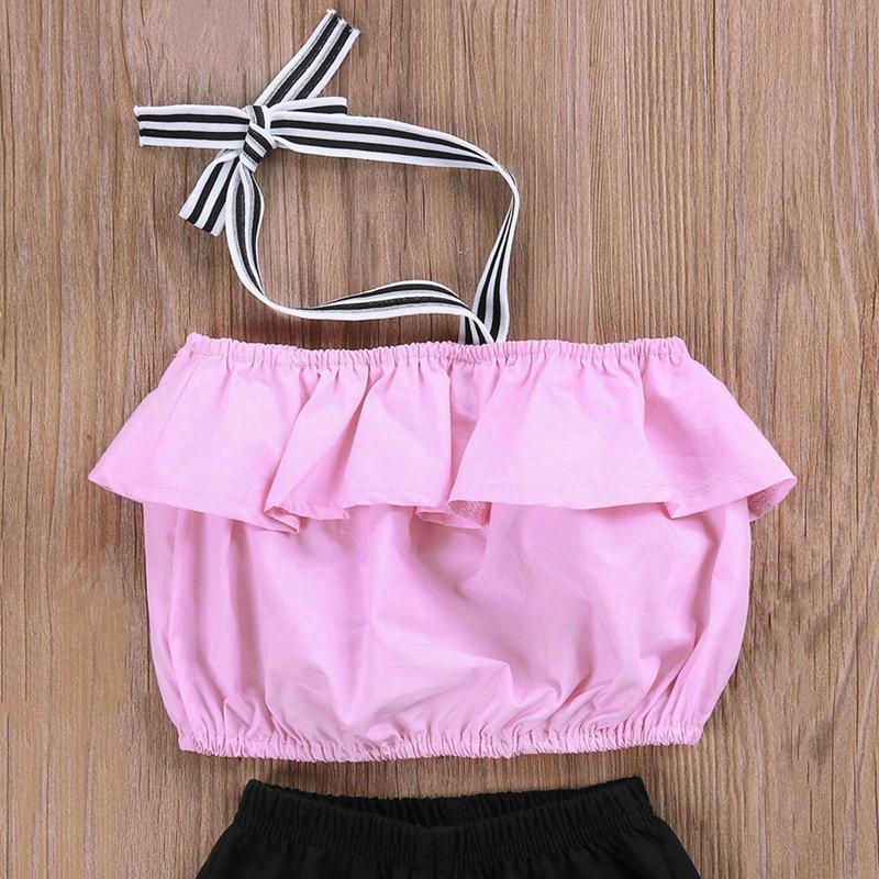 Summer Cute Children Baby Girl Clothes Sets Kids Girls Toddler Halter Tops Shirt Elastic Pants Outfits Set Clothes 1-6T - ebowsos