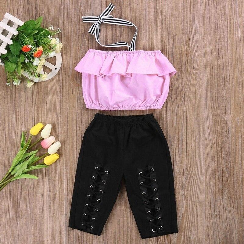 Summer Cute Children Baby Girl Clothes Sets Kids Girls Toddler Halter Tops Shirt Elastic Pants Outfits Set Clothes 1-6T - ebowsos