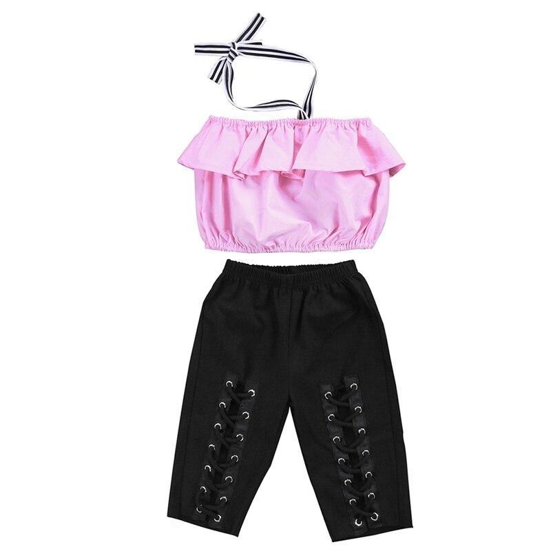 Summer Cute Children Baby Girl Clothes Sets Kids Girls Toddler Halter Tops Shirt Elastic Pants Outfits Set Clothes 1-6T - ebowsos