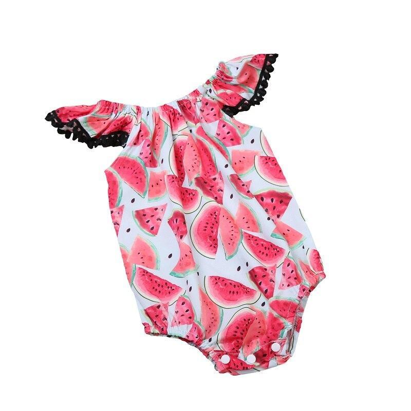 Summer Cute Children Clothing  Baby Girl Watermelon Fly Sleeve Bodysuit Jumpsuit Toddler Kids Clothes - ebowsos