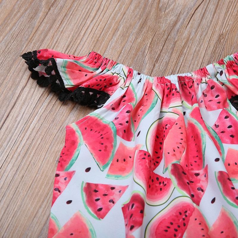 Summer Cute Children Clothing  Baby Girl Watermelon Fly Sleeve Bodysuit Jumpsuit Toddler Kids Clothes - ebowsos