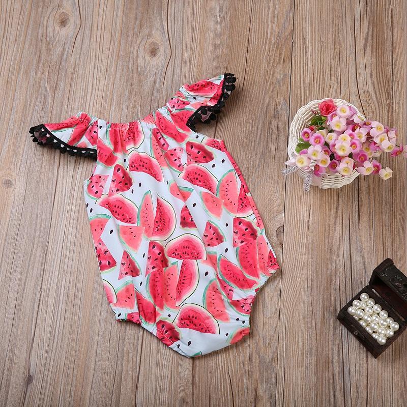 Summer Cute Children Clothing  Baby Girl Watermelon Fly Sleeve Bodysuit Jumpsuit Toddler Kids Clothes - ebowsos