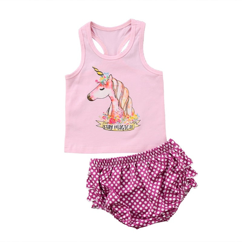 Summer Cute Kids Clothes 2Pcs Set Newborn Toddler Baby Girls Sleeveless unicorn Print Vest Tops+Bloomers Shorts Clothing Outfit - ebowsos