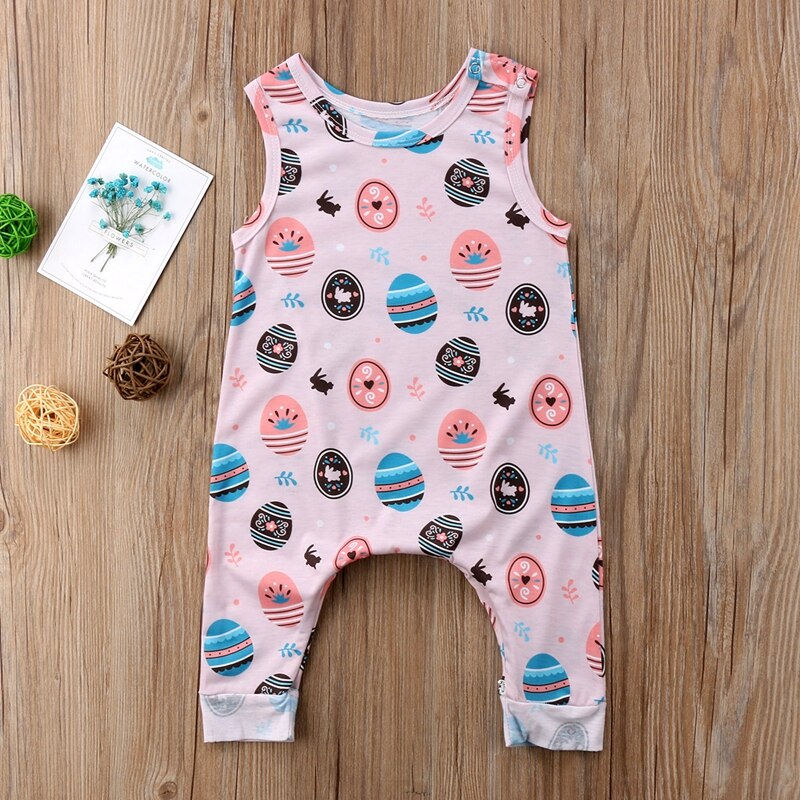 Summer Cute Newborn Baby Boy Girl Easter Egg Romper Sleeveless Cotton Sunsuit Playsuit Clothes - ebowsos