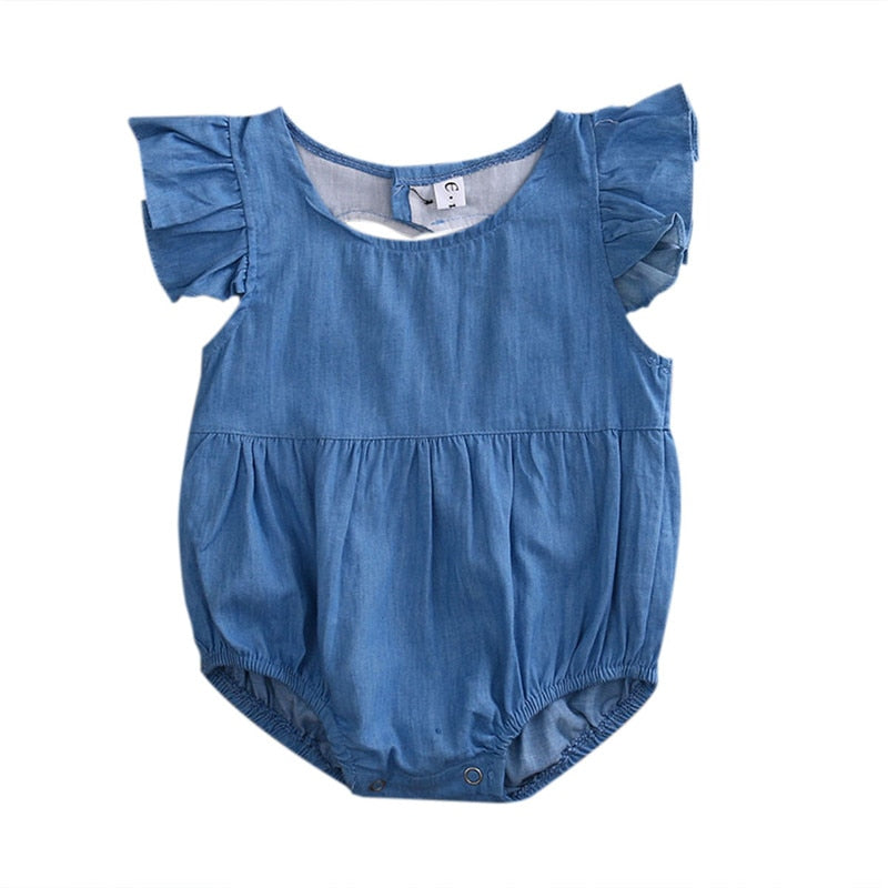 Summer Denim Newborn Infant Baby Girls Romper Hollow love Jumpsuit Clothes Sunsuit Outfits - ebowsos