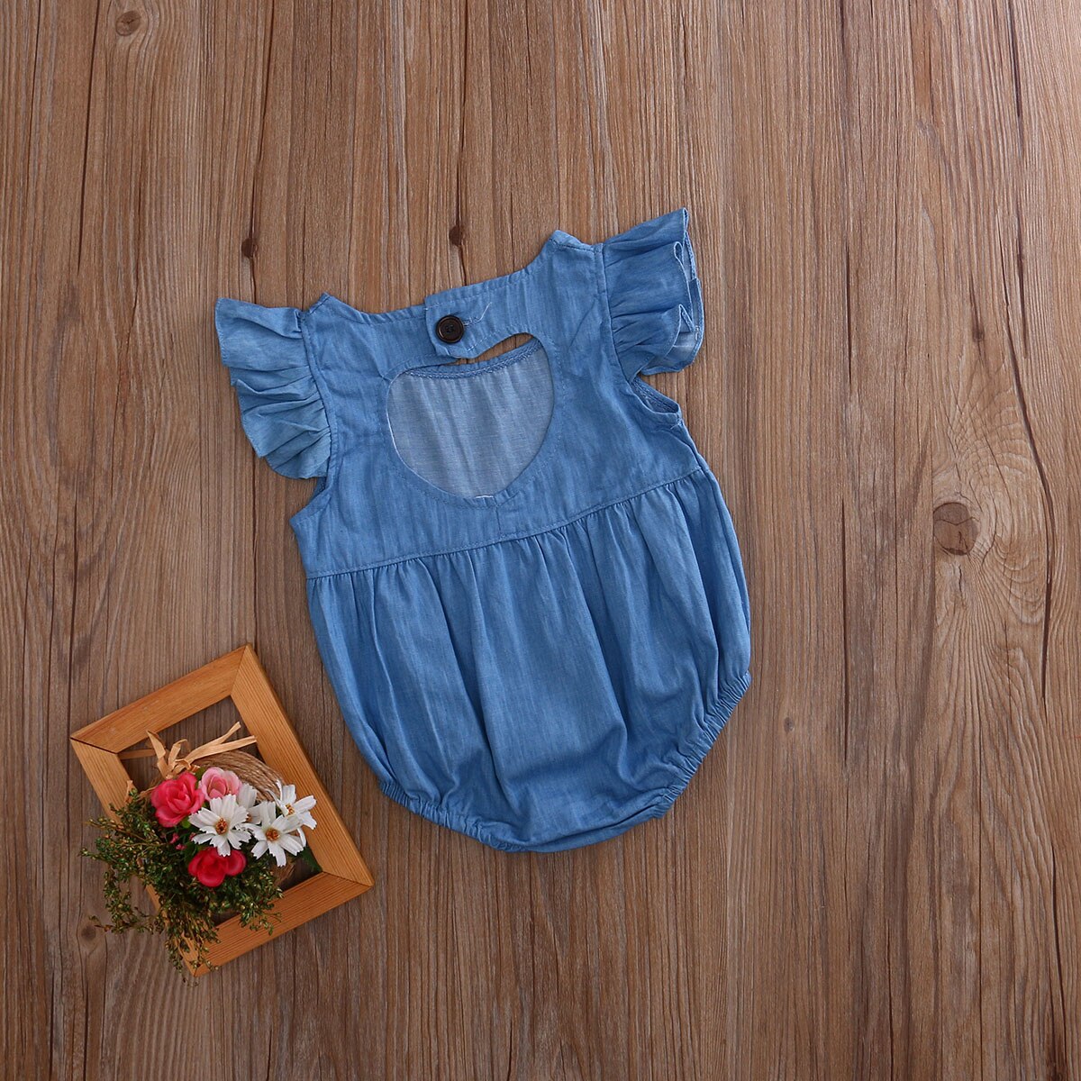 Summer Denim Newborn Infant Baby Girls Romper Hollow love Jumpsuit Clothes Sunsuit Outfits - ebowsos