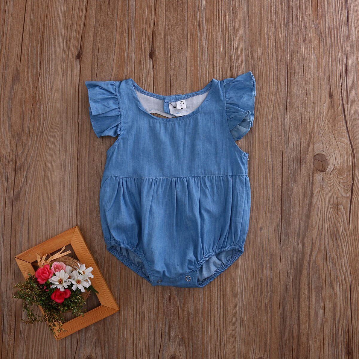 Summer Denim Newborn Infant Baby Girls Romper Hollow love Jumpsuit Clothes Sunsuit Outfits - ebowsos