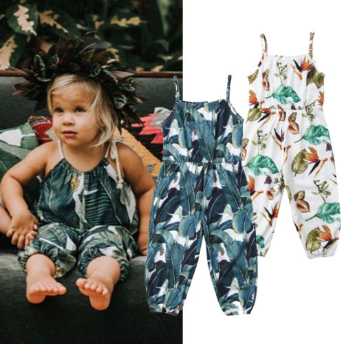 Summer Fashion Baby Girls Floral Sleeveless Romper Jumpsuit Playsuit Outfit Kids Clothes Strap Overalls - ebowsos