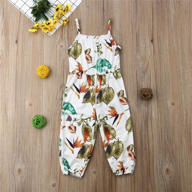 Summer Fashion Baby Girls Floral Sleeveless Romper Jumpsuit Playsuit Outfit Kids Clothes Strap Overalls - ebowsos