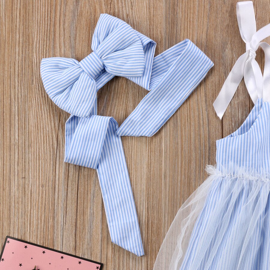 Summer Fashion Baby Pirncess Dress Kids Baby Girl Stripes Lace Tulle Dress Sundress Clothes Summer USA - ebowsos