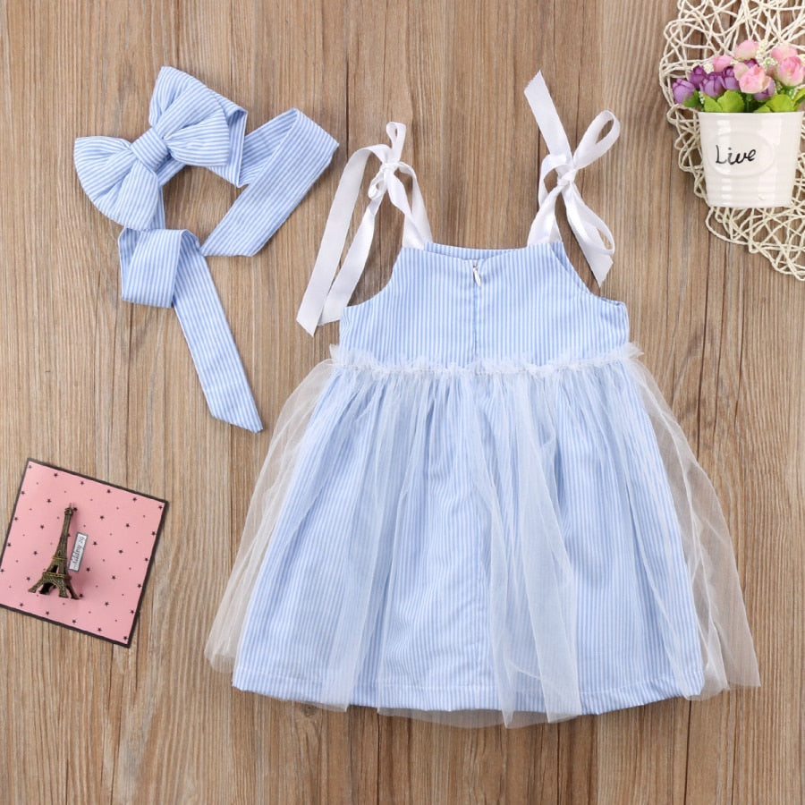 Summer Fashion Baby Pirncess Dress Kids Baby Girl Stripes Lace Tulle Dress Sundress Clothes Summer USA - ebowsos